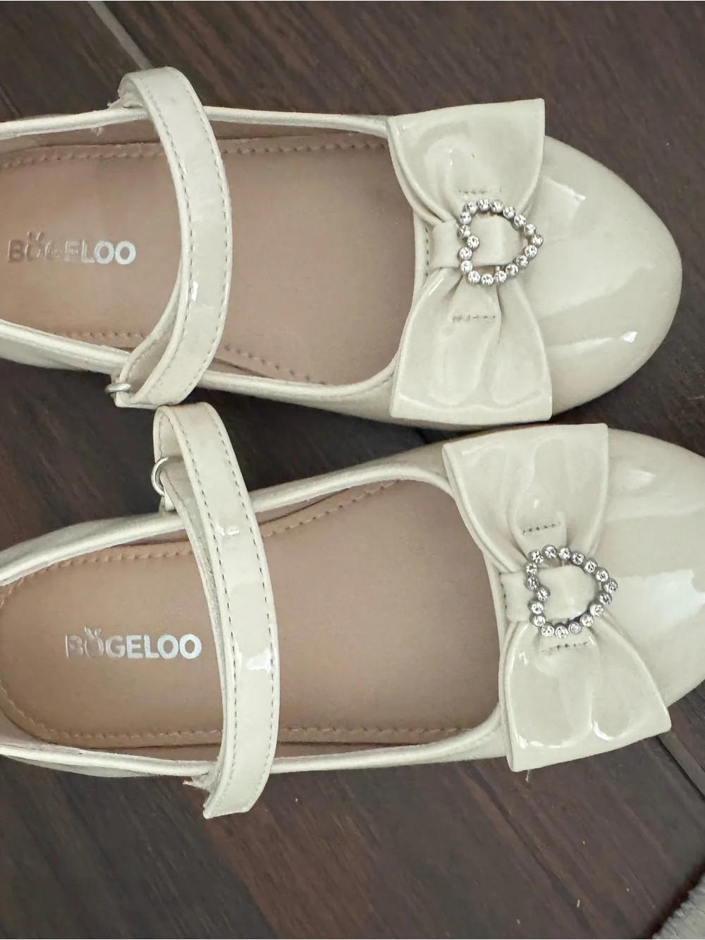 Girls' Cream Patent Mary Jane Shoes with Bow & Heart Accent